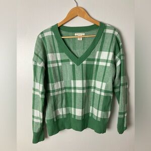 💜 Women’s Christian Siriano Green Plaid V Neck Sweater Size Large